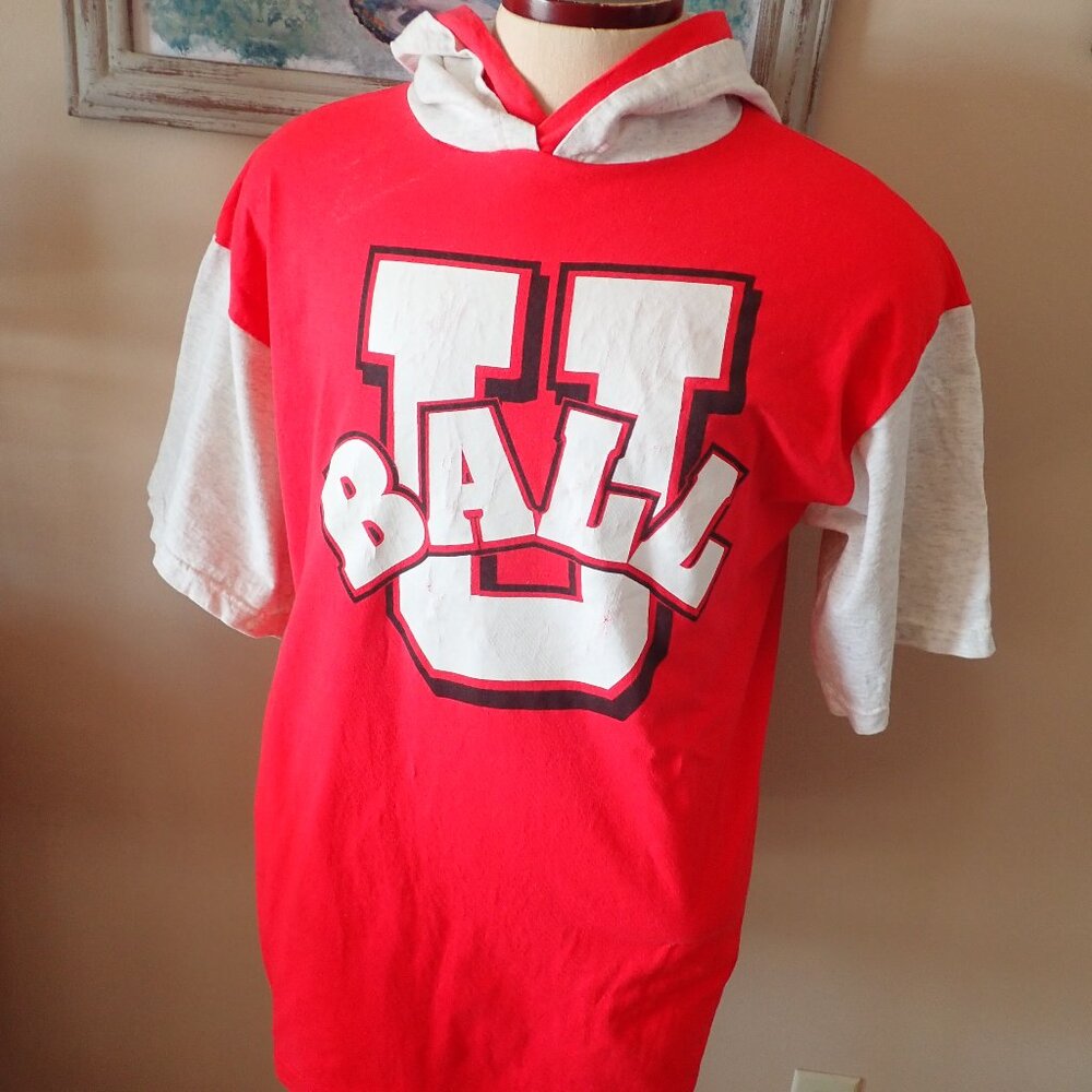 Vintage Ball State University "BALL U" Hooded Shirt by CSC Made in USA Sz XL